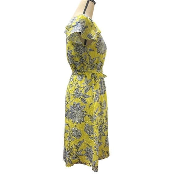 LOFT Trellis Yellow Floral Garden‎ Ruffle Midi Dress Women's XSP - Picture 4 of 13